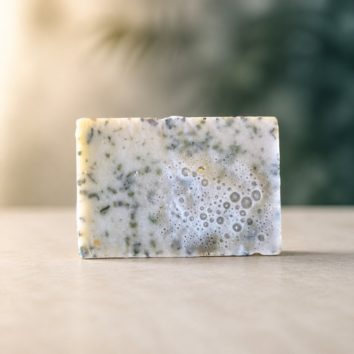 Actual handmade sage sea moss soap bar with real herbal flecks and lather