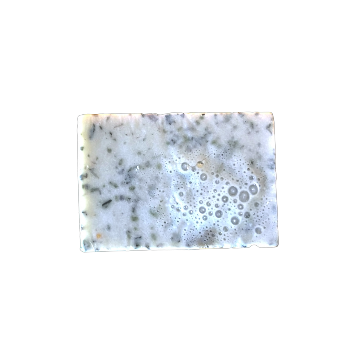 Original photograph of handmade sage sea moss soap bar with lather